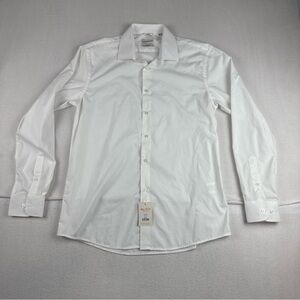 New! Lucky Brand Mens White Stretch Slim Fit Large Dress Shirt 16/16.5-34/35